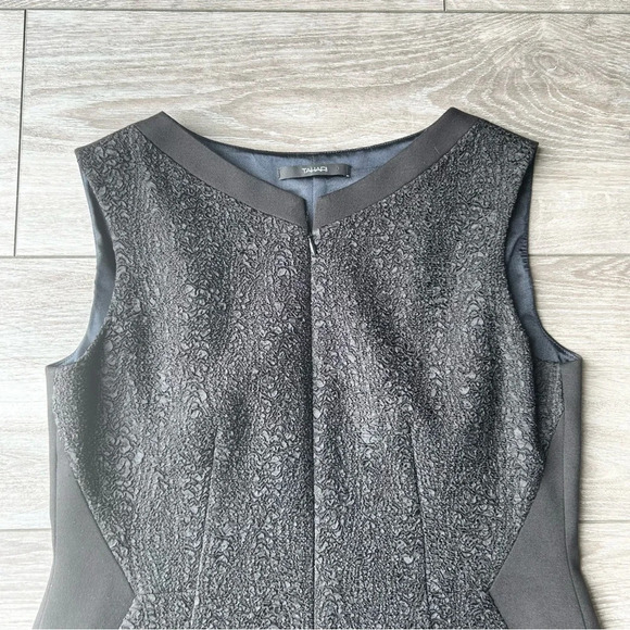 TAHARI Black Jacquard Textured Zip Up Front Sleeveless Sheath Dress - Picture 5 of 16